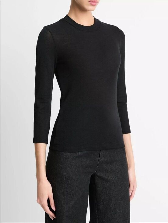 Vince Tops - Vince Black Crewneck Wool Top Quarter Sleeve XS